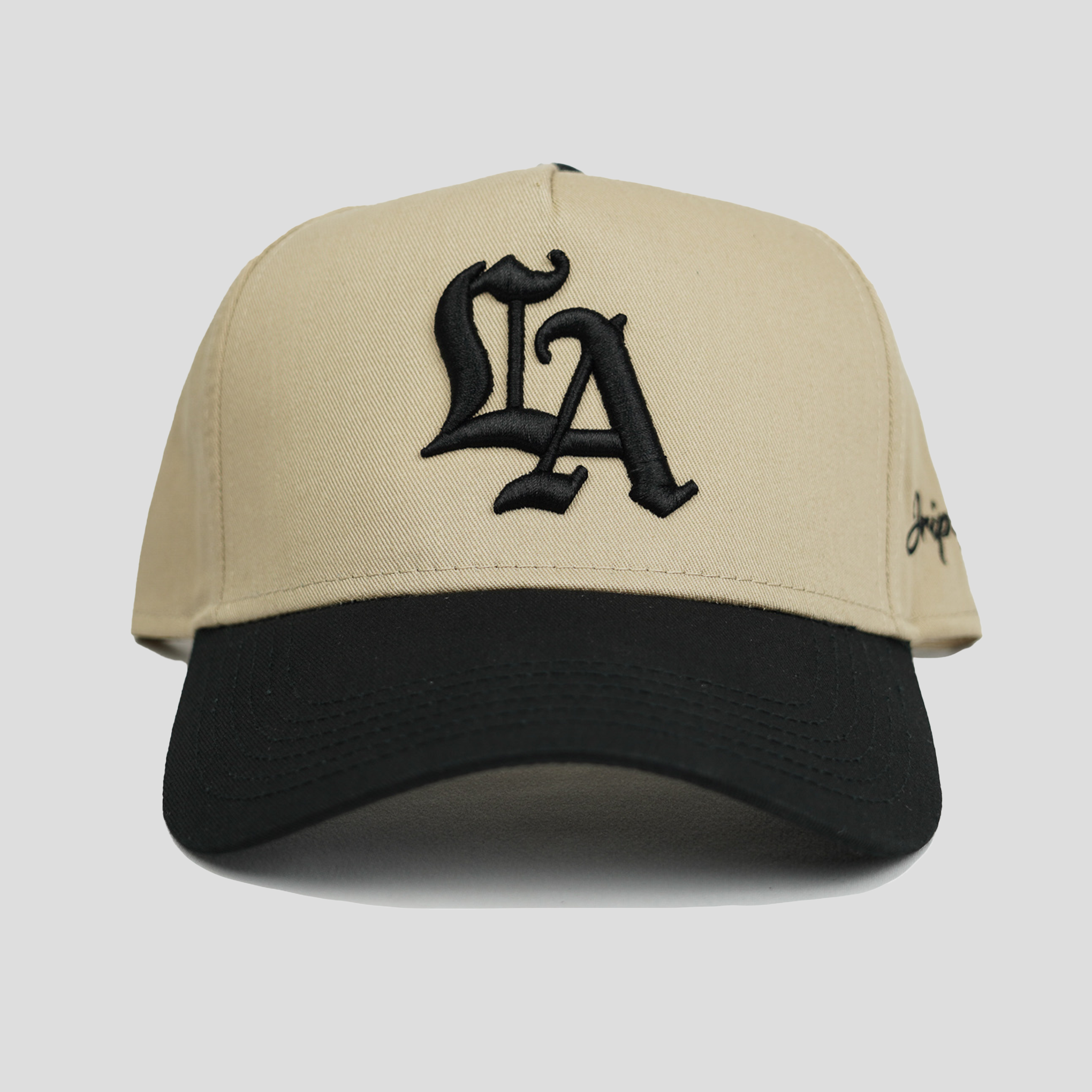 Old English LA Snapback Hat (KHAKI/BLACK)
